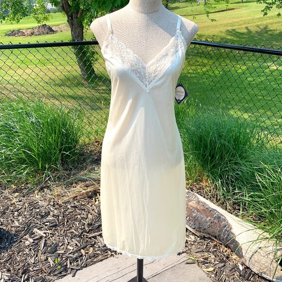 Vintage Satin Full Slip Dress Ivory Lace Trim Lingerie Nightie Loungewear New - Picture 1 of 15